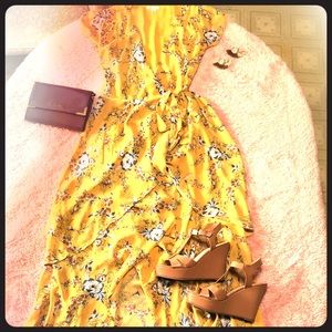 Miami Mustard Yellow Floral Hi-low Dress